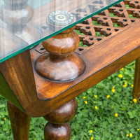 Table console Miranda en acajou, bureau en bois massif avec plateau en verre, design traditionnel, salon, appartement, salle à manger, maison, hôtel, meubles