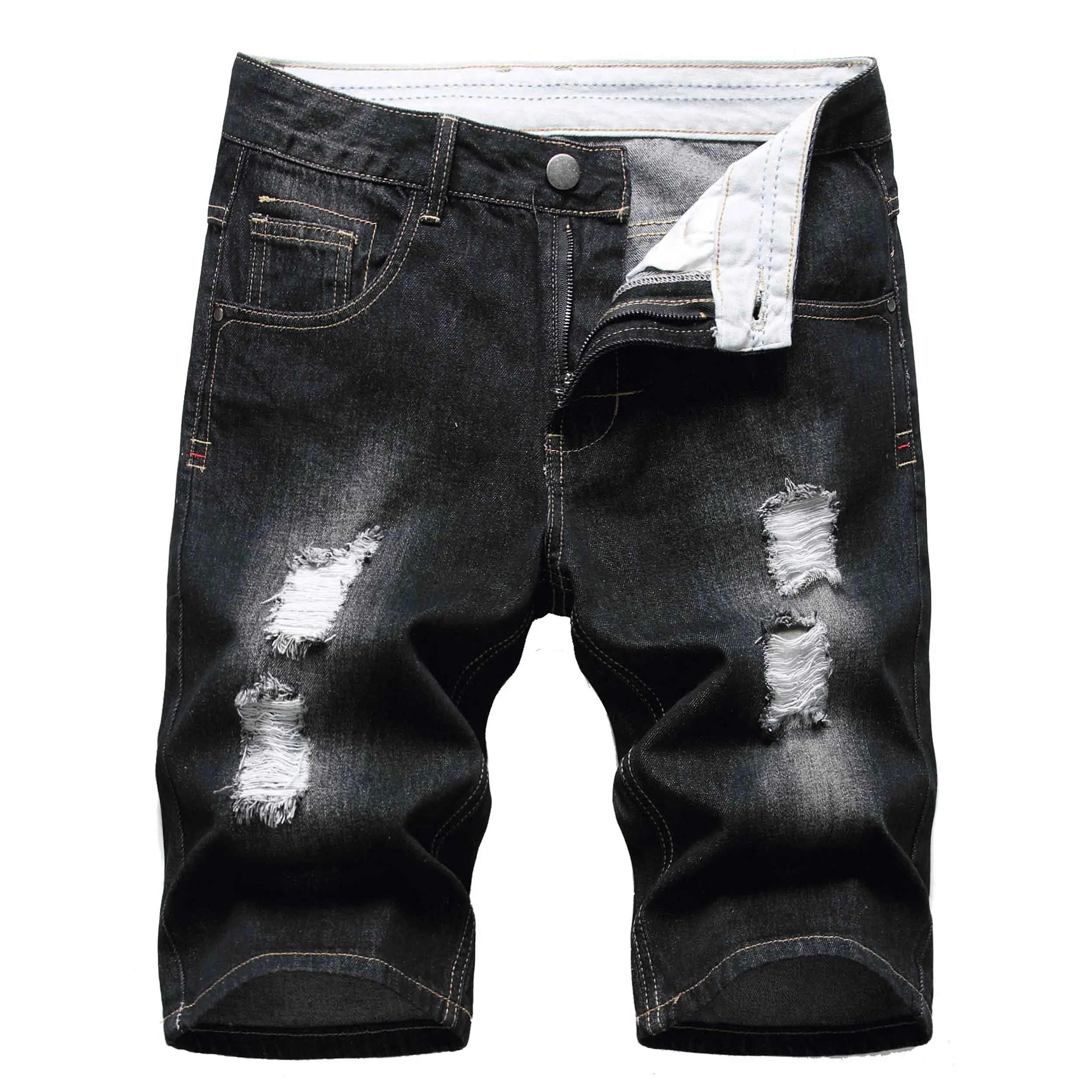 Durable jeans shorts high quality jeans mens regular fit men ripped jeans denim shorts