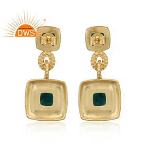 Latest Selling Textured Gold Silver Dangle <b>Drop</b> Earring Emerald Gemstone Earring Wholesale Silver Stud Earring - Product Image 3