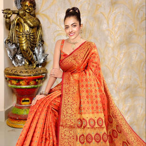 Party Put on Fashion Dressmaker Embroidered Silk Flower Layout Indian Women Put on Saree with Shirt Piece Wholesale Apparelgarment - Product Image 1