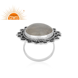 Anillo de cóctel Unisex hecho a mano, joyería al por mayor, piedra lunar de arcoíris, oxidado, proveedor de joyería de plata 925 - Product Image 2