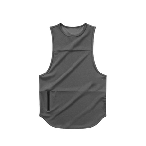 Débardeur de sport sans manches pour homme, séchage rapide, couleur unie, col rond, coupe ajustée, gilet de gym en polyester tricoté, chemise d'entraînement - Product Image 4