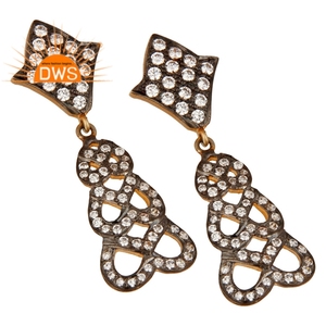 Pave Set Cubic White Zircon Earrings Gold Plated Designer Silver Dangle Drop Earrings Trendy Fashion Jewelry Manufacturer - Product Image 2