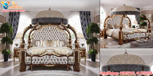 Lit de rangement en teck moderne pour chambre à coucher, lit queen-size de luxe avec tiroirs de rangement, design sculpté à la main, taille personnalisée, durable - Product Image 5