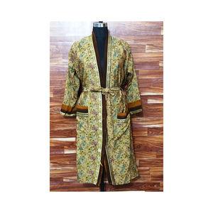 Dernier nouveau Design 2023 soie Kimono Robes japonais soie Boho imprimé Kimono Robe avec Double poche et col en V Design pour les femmes - Product Image 2