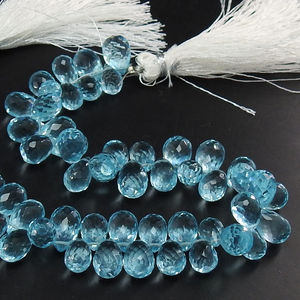 Nouveauté : Bracelet en perles de quartz bleu aqua de 8 pouces, forme goutte, micro-facetté, perles de verre, pierres en vrac, PME GemsBeads Third - Product Image 1