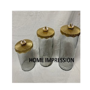 กระป๋องแก้วโลหะสีทองพร้อมฝาปิดอุปกรณ์ตกแต่งบ้านสไตล์มินิมอลแบบทำมือดีไซน์ใหม่เป็นมิตรกับสิ่งแวดล้อม - Product Image 1