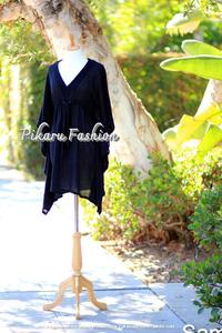 Caftán corto de lino y algodón para mujer, minivestido elegante informal elegante, para verano - Product Image 3