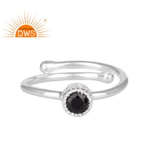 Anillo de gemas espinales negras para niña, conjunto de joyería de plata de ley fina, corona redonda, fabricante de joyería - Product Image 1