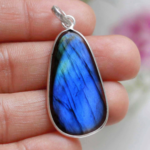 Collier photo en argent avec pendentif lunette Pendentif lettre tranche d'agate Labradorite Cabochons Point foré Labradorite - Product Image 6
