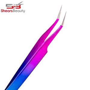 Pinzas de pestañas rectas curvas nuevas de etiqueta privada, herramienta de belleza antiestática de Color arcoíris para extensión de pestañas, Punta puntiaguda - Product Image 5