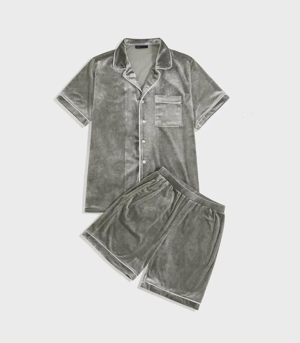 2021 Velour टी शर्ट और कम सेट 2 टुकड़ा पुरुषों महिला गर्मियों velour फसल शीर्ष विपरीत ढोने बटन कॉलर जुड़वां लघु सेट