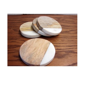 ที่รองแก้วทำจากไม้และหินอ่อนที่รองแก้วทรงกลมแผ่นไม้ประกบลายหินอ่อนสุดสร้างสรรค์ปรับแต่งได้ - Product Image 1