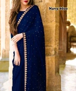 Heavy Embroidered Party Wear New Collection All Sizes and Color Net <b>Fabric</b> Embroidered Indian Women Wear Ready Made Saree with Garment - Product Image 4