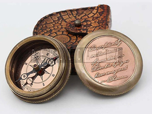 <b>Antique</b> Marine Poem <b>Compass</b> Pocket <b>Compass</b> with Leather Case Vintage Nautical Decorative Collectible Gift for Camping Graduation - Product Image 2