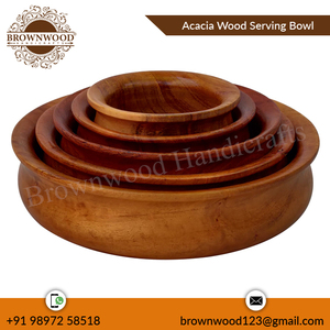 Serving <b>Bowl</b> Set of 5 Handmade Acacia Wood Bulk Quantity Manufacturer and Exporter of Wooden <b>Bowls</b> Set for Home and Catering Use - Product Image 4