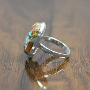 Bague turquoise en argent sterling 925 faite à la main en cuivre bleu épineux huître pierres précieuses bagues de mode en gros du fabricant - Product Image 5