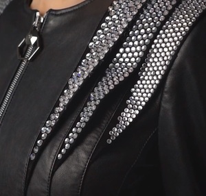 Veste de soirée en cuir de mouton pour femme, blouson d'hiver avec fermeture éclair, de couleur noire, nouvelle collection 2021 - Product Image 3