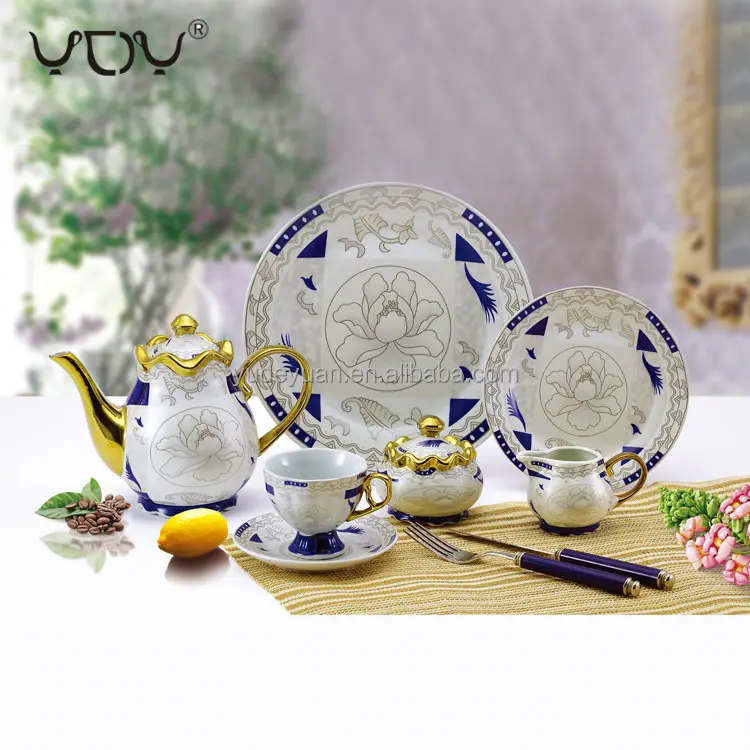 classic design premium quality 24 pcs white drake blue coffee wholesale pakistan tea set