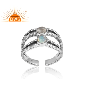 Bague en pierre précieuse naturelle en Quartz et opale éthiopienne, bijoux avec tige fendue, en argent massif 925 - Product Image 2