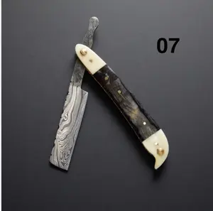 Cut Throat Handmade Damascus Straight Razor Bone and Wooden Handle