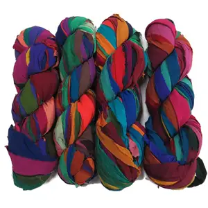 Indian SARI SILK yarn Ribbon silk yarn copper color Recycled Sari Silk Ribbon For Knitting Craft Work Yarn Stores