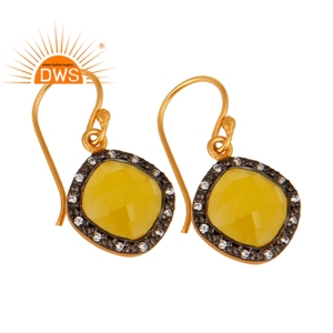 925 Silver <b>Gold</b> Plating Jewelry Supplier Yellow Moonstone Cushion Shape CZ <b>Dangle</b> <b>Earring</b> Gemstone Jewelry Wholesaler - Product Image 2