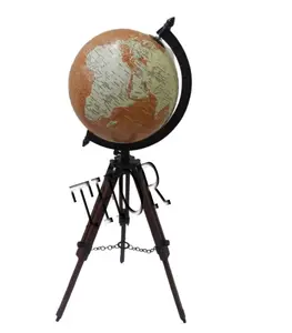 Nautische dekorative Globe Brown Holztisch Stativ Basis Weltkarte Globe Desktop Schwarz polierte Lehrmittel