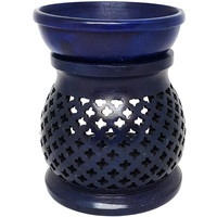 Brûleur d'encens en pierre artisanal Kalavastu, rouge avec motif floral blanc, pour usage aromatique, décoration intérieure de style indien