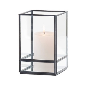 Glass Box <b>Lanterns</b> Modern Decorative Candle <b>Lantern</b> <b>Black</b> Color - Product Image 1