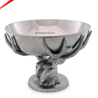 Tazón de metal decorativo con soporte de hoja dorada, cuenco de servicio para hoteles y restaurantes