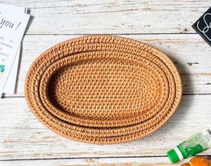 Juego de 3 bandejas de ratán marrón con forma de rectángulo para servir dulces, diseño Simple, bandeja tejida de alta calidad para servir alimentos para vajilla - Product Image 6
