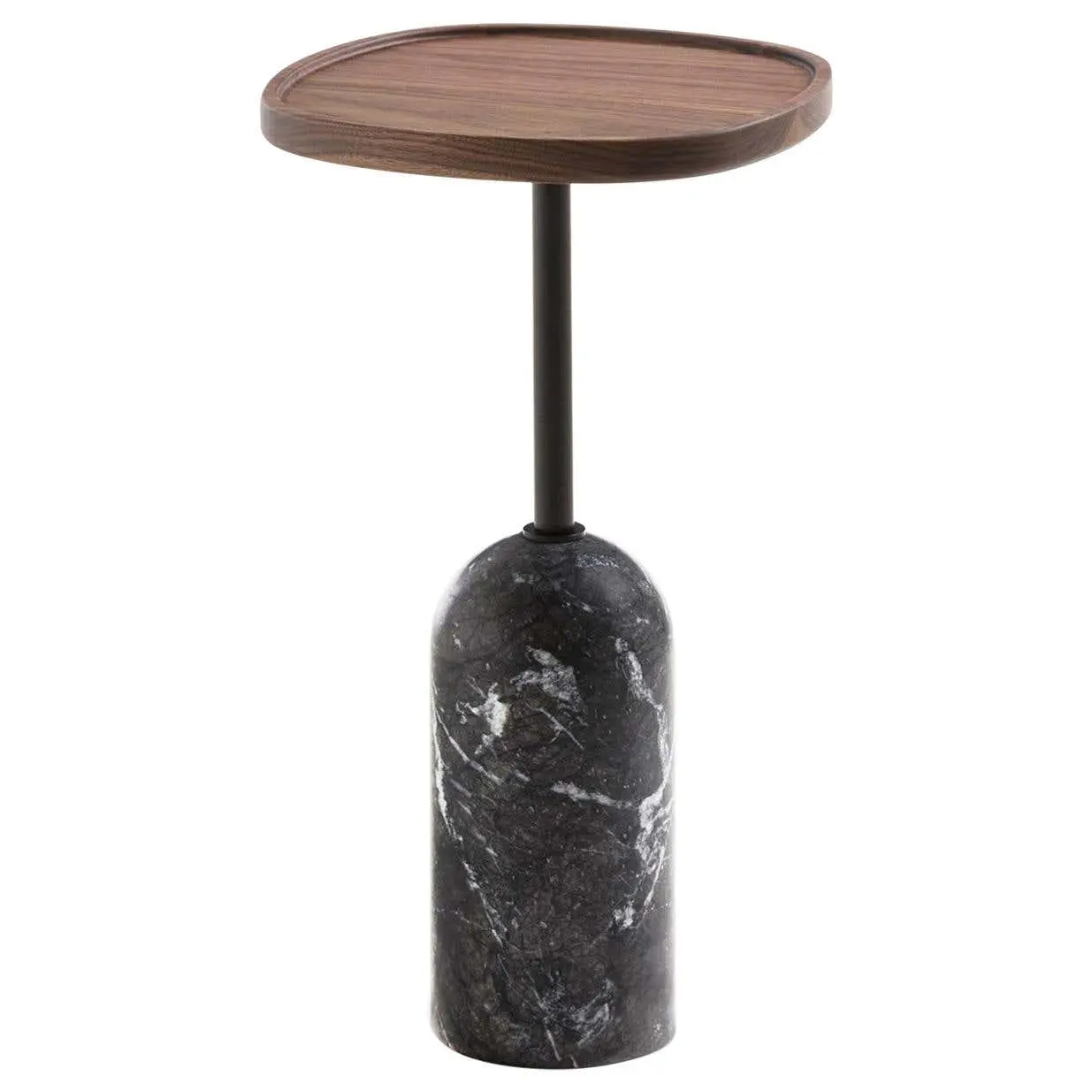 बेलनाकार संगमरमर का आधार साइड टेबल के साथ अंडाकार लकड़ी के शीर्ष