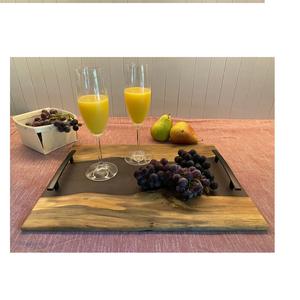 Wood and <b>Epoxy</b> Resin & Serving Tray With <b>Metal</b> Handle for Hotels & Restaurant Kitchenware Coffee for Sale Gift - Product Image 5