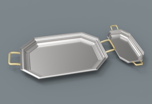 Plateau profond rond en or clair avec combinaison de maille en métal et rotin de qualité supérieure pour servir un plateau rond profond à l'aspect fantaisie de style moderne - Product Image 3