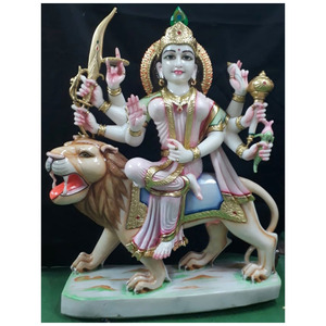 Statue de déesse Maa Sherawali décorative en marbre fabriqué utilisée comme article cadeau ainsi que pour le culte dans le temple à la maison - Product Image 1