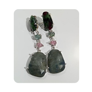 ต่างหูหินอัญมณีหลากสีสำหรับผู้หญิง925อัญมณีเงินสเตอร์ลิง - Product Image 1