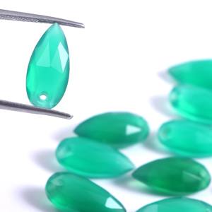 ลูกแพร์ Briolette พลอยสีเขียวใสปรับเทียบขนาด15X7มม.,สำหรับทำเครื่องประดับ - Product Image 2
