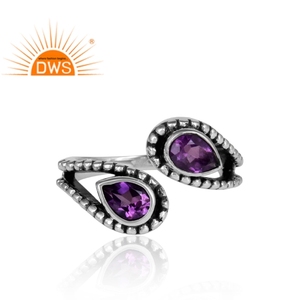 Elegante Anillo de Plata de Ley Oxidada con Gema de Amatista, Anillo de Compromiso, Fabricante de Joyería - Product Image 2