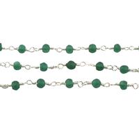 Perles rondes en onyx vert de 3-4 mm, taille personnalisée, faites à la main, avec connecteur en argent sterling 925 plaqué, chaîne enroulée pour la fabrication de bijoux