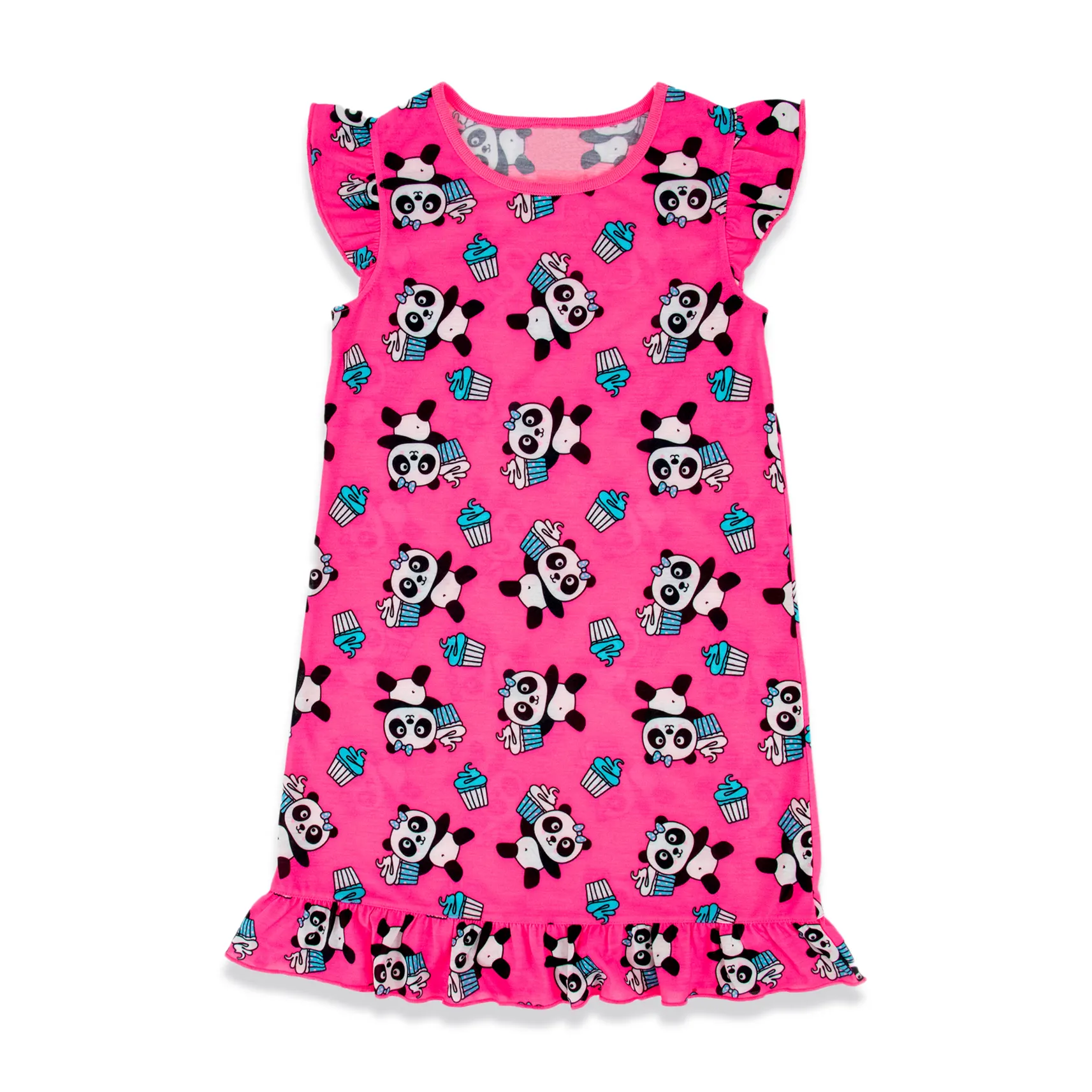 2020 Summer Children Girl 1 Piece Ruffle Cuff Sleep Dress Kids Spring Baby Clothing Custom OEM Panda Pajama