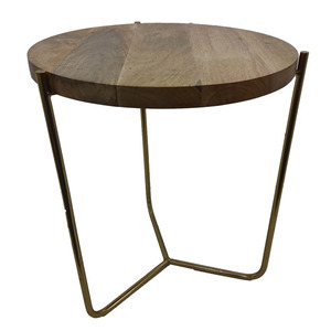 Metal Top <b>Round</b> Side <b>Tables</b> Coffee <b>Table</b> for Living Room in Metal Based With Wooden Top Storage Basket - Product Image 4