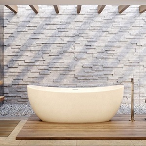 Bañera de terrazo de resina, moderna, doble delantal, redonda, superficie sólida, BR013 - Product Image 4