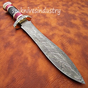 Double Edge 13 inches Custom <b>Hand</b> Made Damascus Hunting Knife Amazing Art <b>File</b> Work (smk1389) - Product Image 2