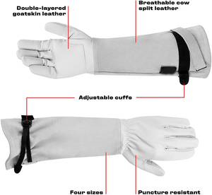 Gants de jardinage en cuir enduits de latex améliorés, longs poignets ajustables; paumes renforcées antidérapantes résistantes à la perforation - Product Image 6