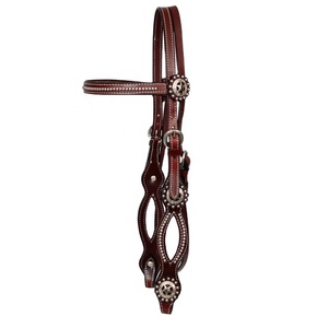 หมวกสวมศีรษะแบบตะวันตกหนังวัว100% มีดีไซน์คอนโซลและล้อสำหรับผลิตภัณฑ์ม้าขายส่ง - Product Image 1