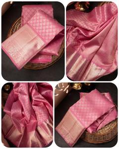 Sari en soie de litchi douce de couleur rose bébé pour femmes, pallu riche et travail jacquard sur le sari entier et la bordure du chemisier par Royal Export - Product Image 3