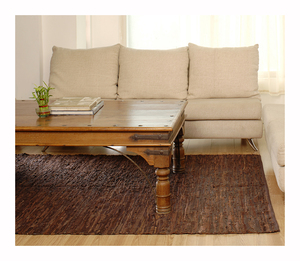 Alfombra Dhurrie tejida plana de cuero natural genuino hecha a mano Reversible precio de fábrica al por mayor - Product Image 1