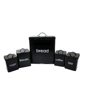 Iron Storage <b>Boxes</b> Black Painted Customized Shape and Size Set of 5 Canister for Tea Coffee Sugar Bread Biscuit - Product Image 1