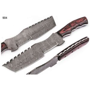 Cuchillo rastreador de caza de acero de Damasco hecho a mano personalizado con mango de hueso Tang completo y Funda de cuero compatible con OEM - Product Image 1